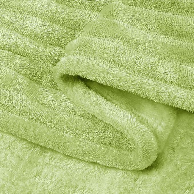BEDELITE Ribbed Jacquard Cream Lime Fleece Twin Blanket - Image 9