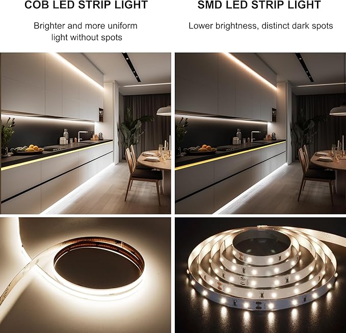 COB LED Strip Lights Natural White,24V Dimmable led Light Strip KIT with Remote and app Control,4000K 24FT/7.5m 8mmwide Ra>90 Cuttable Flexible Strip Lights for Bedroom,Shelf,Cabinet