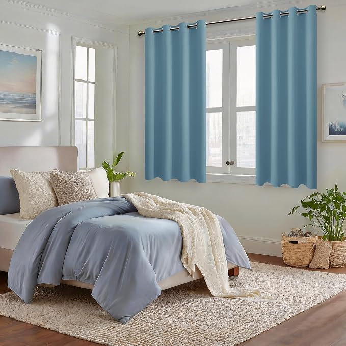 Blackout Curtains for Bedroom, Stone Blue, 52 x 45 Inch, 2 Panels | Thermal - Image 6