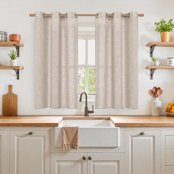 YoungsTex Linen Semi Sheer Curtains 45 Inch Length 2 Panels - Image 2