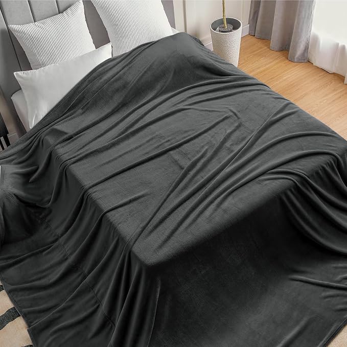 BEDELITE Fleece Blanket Soft Oversized Bed Blanket Charcoal Grey 120"x120" | - Image 2