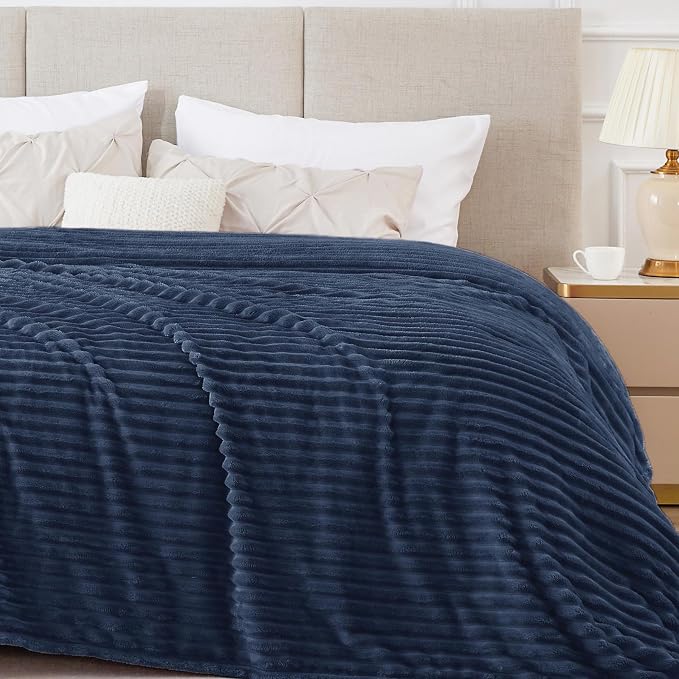 BEDELITE 3D Ribbed Jacquard Navy Blankets Queen Size by BEDELITE