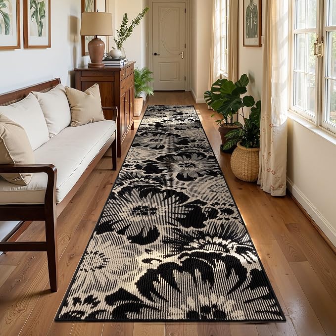 Findosom Hallway Runner Rug 2x12, Non Slip High-Low Textured Floral Washable - Image 4