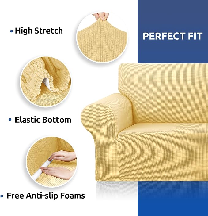 Stretch Couch Covers for Sofa, 3 Cushion Couch Slipcover, Champagne | 1-Piece - Image 7