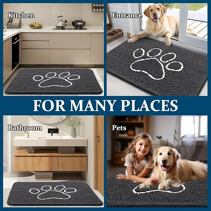 OLANLY Dog Door Mat for Muddy Paws 40x24, Paw Print Design Chenille Mud Mat | - Image 8