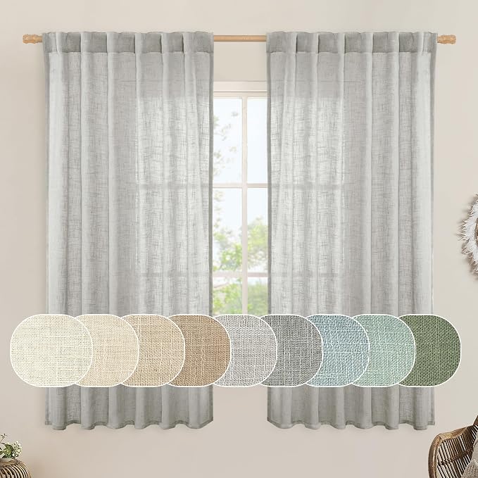 Faux Linen Curtains 63 inches Long by LAMIT