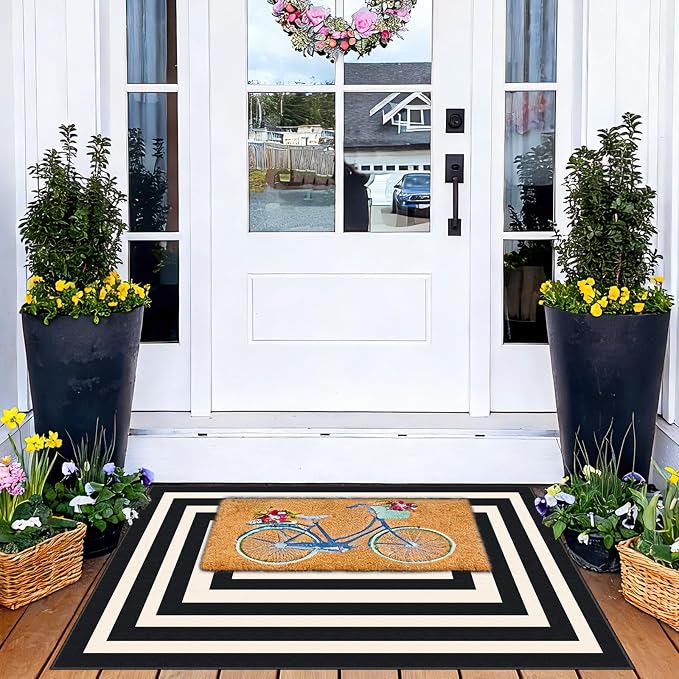 Front Door Mat Indoor Outside Entrance, 2x3 Modern Black White Rug | Non-Slip - Image 5