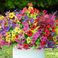 SHareconn 24 Bundles Artificial Flowers for Outdoors Decoration, Faux Plants Fake Silk Colorful Daisy Eucalyptus Lavender, UV Resistant for Outside Home Porch Patio Spring Decor, RedRosyPurpleYellow