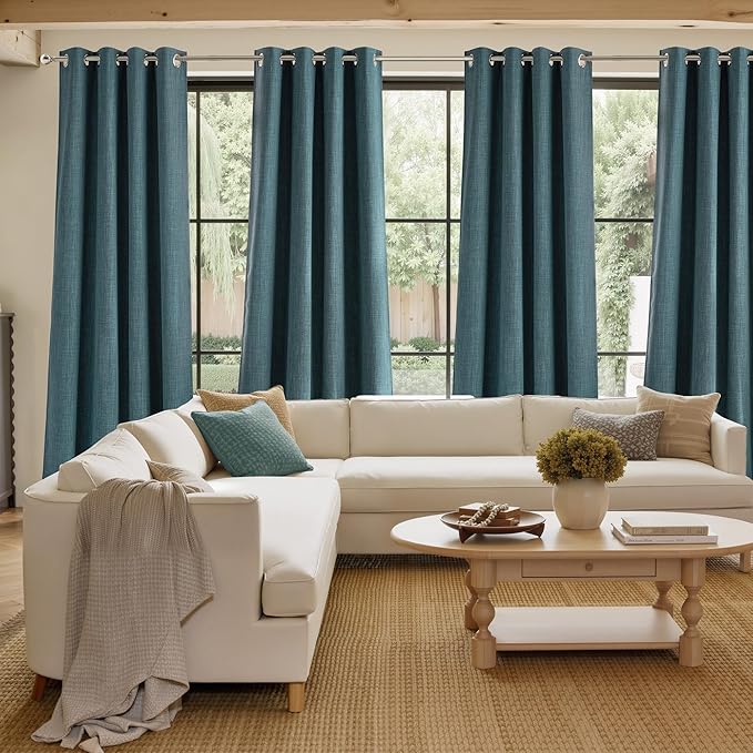 NICETOWN Short Faux Linen Greyish Green Blackout Curtains 63 inches Long for Kitchen - Privacy Panels for Living Room Bedroom, Modern Farmhouse Style Easy Care Grommet Top, 2 Panels, W42 by L63