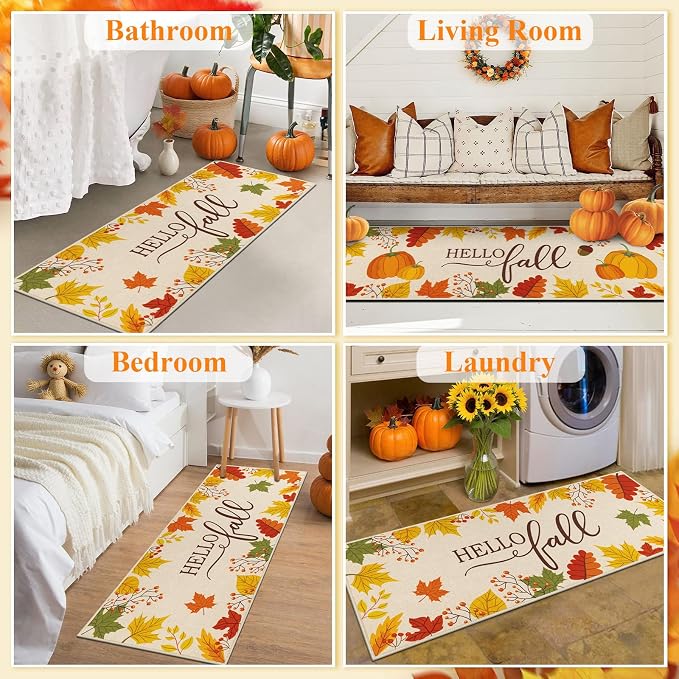 HEBE Fall Kitchen Rugs Set of 3, Washable Maple Leaf Kitchen Mats - Image 6
