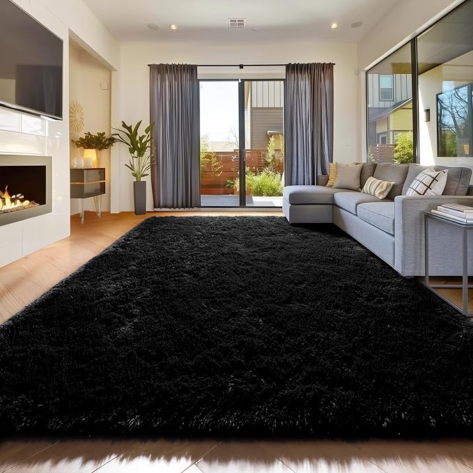 Amdrebio Black Big Shag Kids Area Rug 6x9 - Image 5