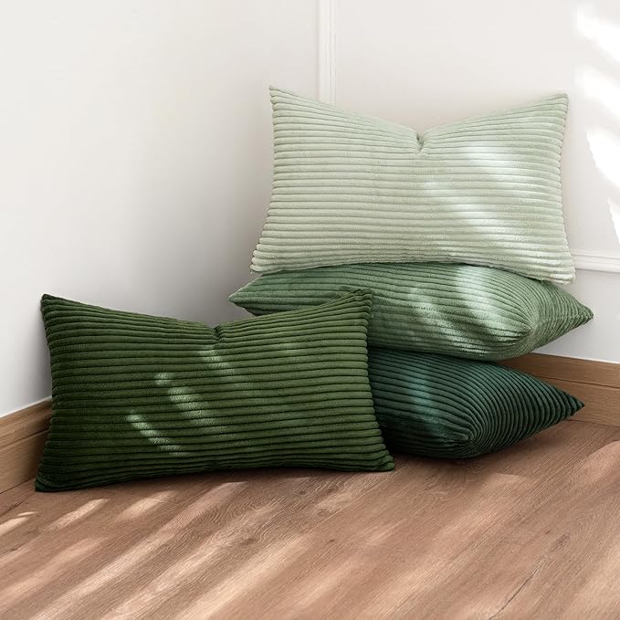 MIULEE Soft Corduroy Decorative Lumbar Pillow Covers Forest Green 12x20 | Set - Image 3