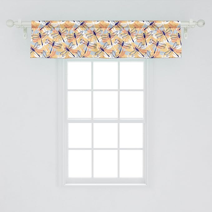 Ambesonne Dragonfly Window Valance Pack of 2, Uneven Big Repetitive Winged Bug 2 Pairs of Patched Wings Flying Orange Blobs, Rod Pocket Curtain Valances for Kitchen Bedroom, 54" X 12", Sand Brown