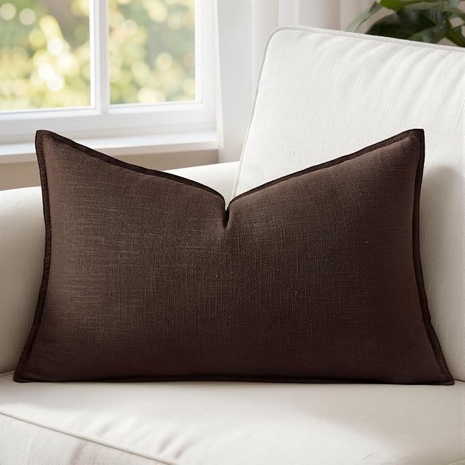 MIULEE Decorative Linen Lumbar Pillow Cover 12x20 Inch Dark Brown | Fall Autumn by MIULEE