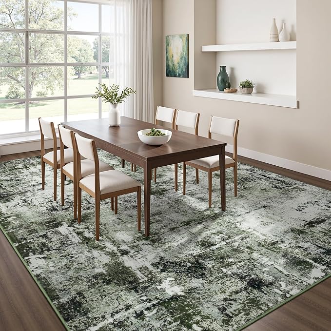 Rugflix 6x9 Area Rugs for Living Room, Washable Dark Green Large Rug | Machine - Image 3