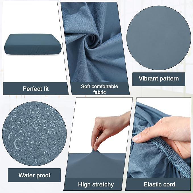Newwiee 8 Pcs Stretch Patio Outdoor Cushion Covers Replacement, Elastic Fit and - Image 4
