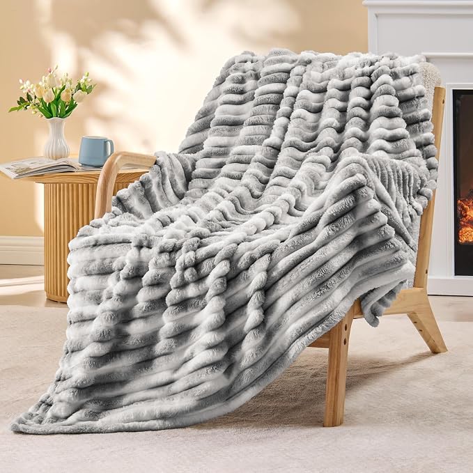 BEDELITE Striped Fleece Throw Blanket, Soft Cozy, Lightweight Warm, by BEDELITE