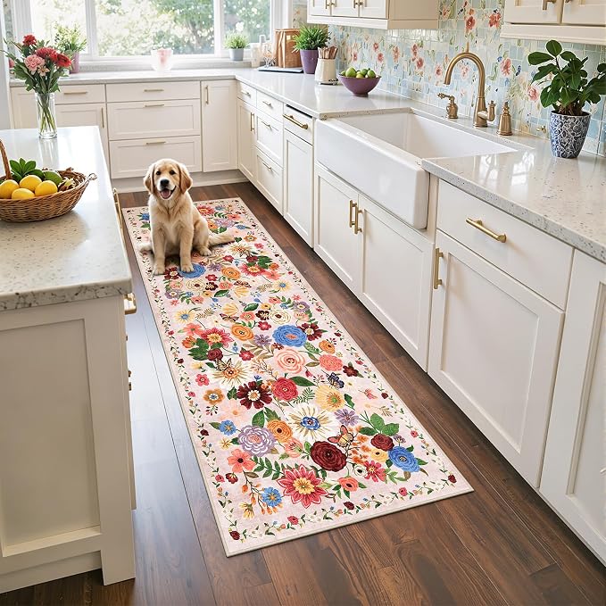Beige Floral Hallway Runner Rug 2x6 - Image 8