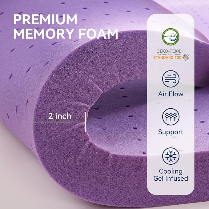 BDEUS Dual Layer 5 Inch Memory Foam Mattress Topper King Size, 2 Inch Gel Memory Foam Plus 3 Inch 1450 GSM Down Alternative Quilted Pillow Top Mattress Pad Cover,Dark Gray