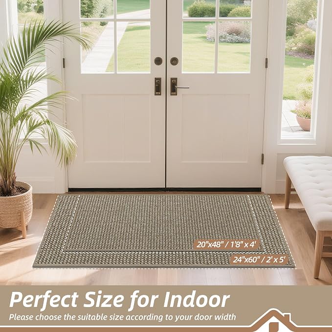 BEQHAUSE Dirt Trapper Door Mat 20" x 48", Non-Slip Washable, Light Beige | - Image 2