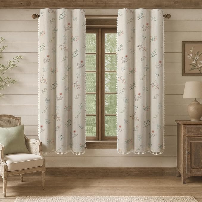 Boho Floral 100% Blackout Curtains 2 Panels 42" W x 63" L | Farmhouse Vintage by Unknown