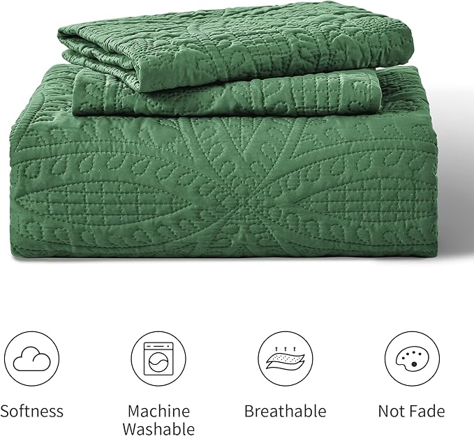 Love's cabin Quilts for Queen Bed Olive Green Bedspreads - Soft Bed Summer Lightweight Bedspread Comforter - Modern Style Coin Pattern Coverlet for All Season - 3 Pieces (1 Quilt, 2 Pillow Shams)