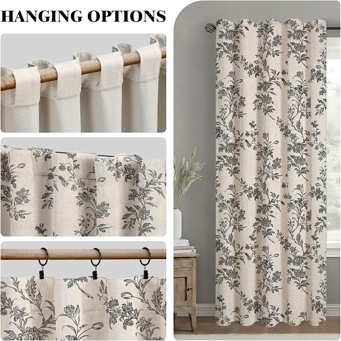 Black Boho Floral 100% Blackout Curtains 84 Inch 2 Panels | Farmhouse Vintage - Image 7