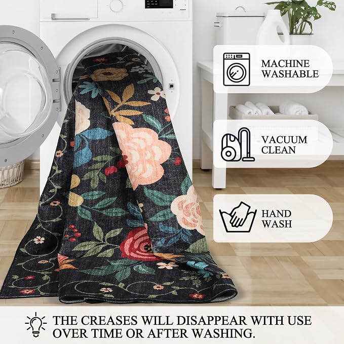 DUKINO 3x4 Area Rug, Floral Washable Rug - Image 9