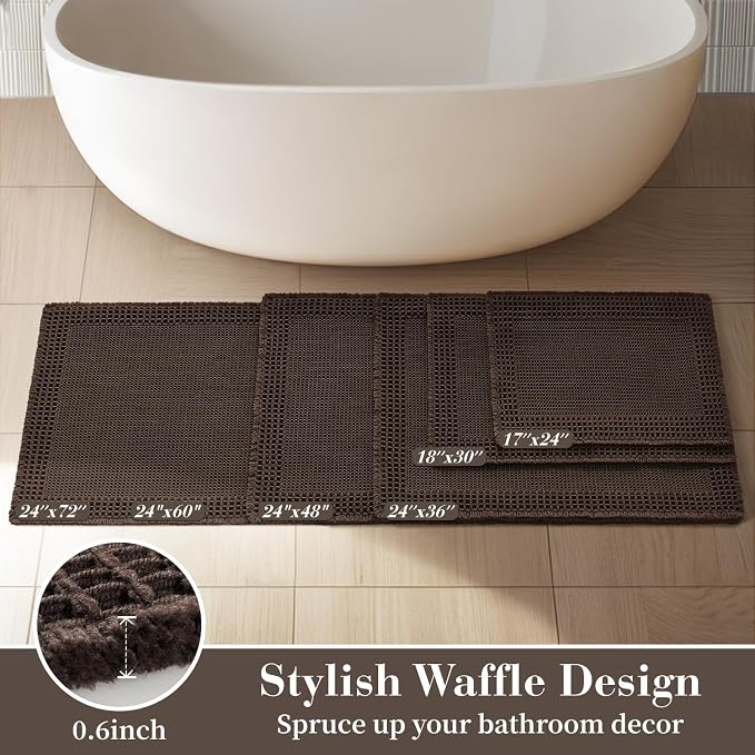 RESARE Waffle Bathroom Runner Rugs, Non Slip Boho Bath Mat 24x48 Dark Brown | - Image 5