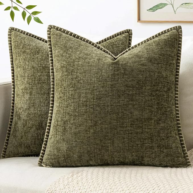 MIULEE Decorative Couch Throw Pillow Covers 18x18 Inch Olive Green 2 Pack | by MIULEE