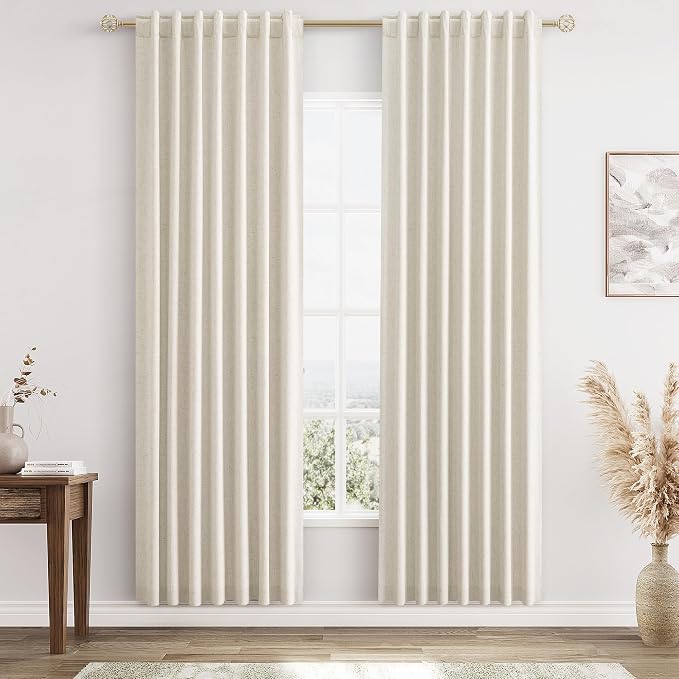 100% Blackout Linen Curtains 80 Inch Length 2 Panels Set by Guken