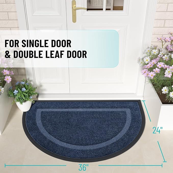 OLANLY Half Circle Front Door Mat Outside 35x23 All-Season Rubber Doormat | Blue - Image 2