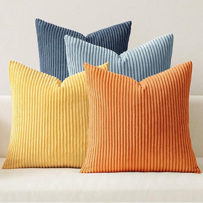 MIULEE Soft Corduroy Decorative Throw Pillow Covers Blue-Orange 20x20 | Set of 4 by MIULEE