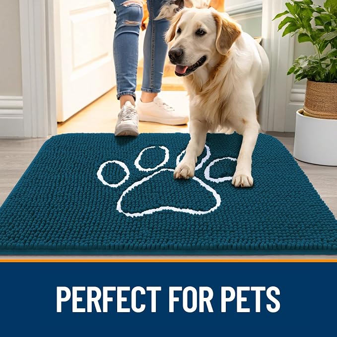 OLANLY Dog Door Mat for Muddy Paws 47x20, Paw Print Design Chenille Mud Mat | - Image 6