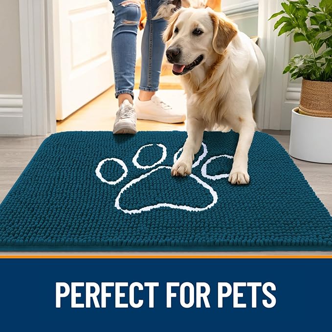OLANLY Dog Door Mat for Muddy Paws 59x32, Paw Print Design Chenille Mud Mat | - Image 6