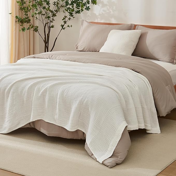 EMME Cotton Muslin King Blanket 4 Layer，Oversized Gauze Bedspread Coverlet - Image 2