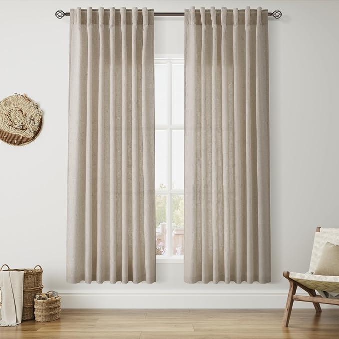 Living Room Curtains 72 Inch Length Linen Blend Cobblestone Light Filtering by Nanspring