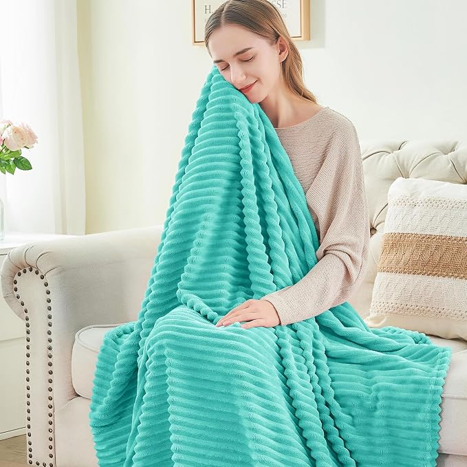 BEDELITE 3D Ribbed Jacquard Aqua Fleece Twin Blanket - Image 4