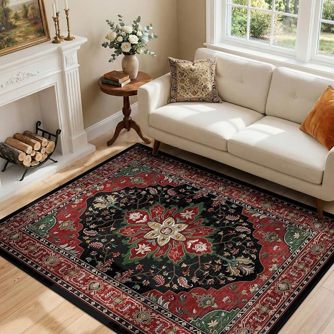 RELEANY Washable Area Rug, Water Repellent, Pet Friendly, Vintage Floral Boho - Image 2