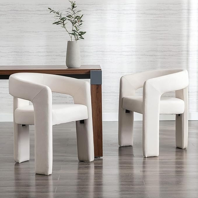 Modern Barrel Dining Chairs Set of 8, Velvet Upholstered Accent Side Chair with Arms Comfy Makeup Vanity Chairs, Dining Living Room Kitchen Chairs, Beige