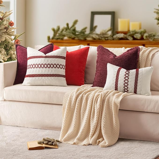 MIULEE Decorative Couch Throw Pillow Covers 16x16 Inch Burgundy Red 2 Pack | - Image 5