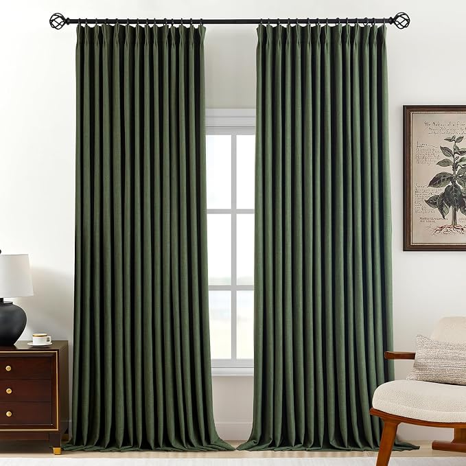 Pinch Pleated Linen Curtains 100% Blackout 102 Inches Long by AUSSPVOCT