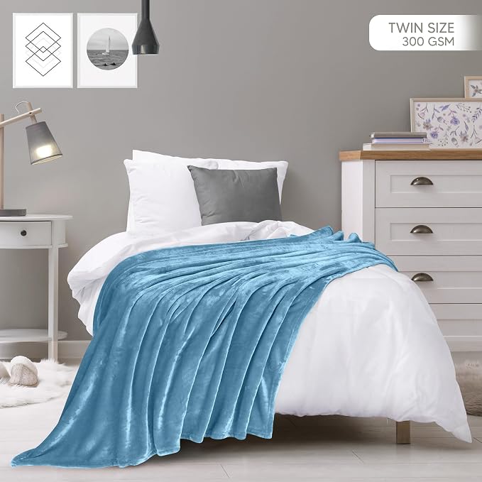 Utopia Bedding Soft Fleece Bed Blanket Twin Size Washed Blue | Microfiber Plush - Image 2
