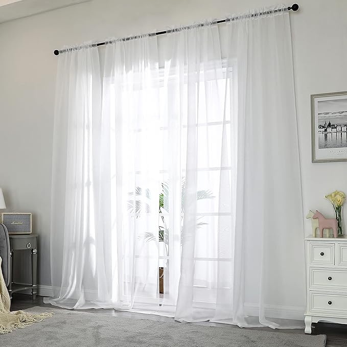 Chyhomenyc White Sheer Curtains 96 inches Long 2 Panels Set | Light Filtering - Image 2