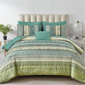 Cottolester Boho Queen Comforter Set 8 Pieces,Green Bohemian Comforter Paisley Striped Bed in A Bag,Soft Microfiber Bedding Set for All Season
