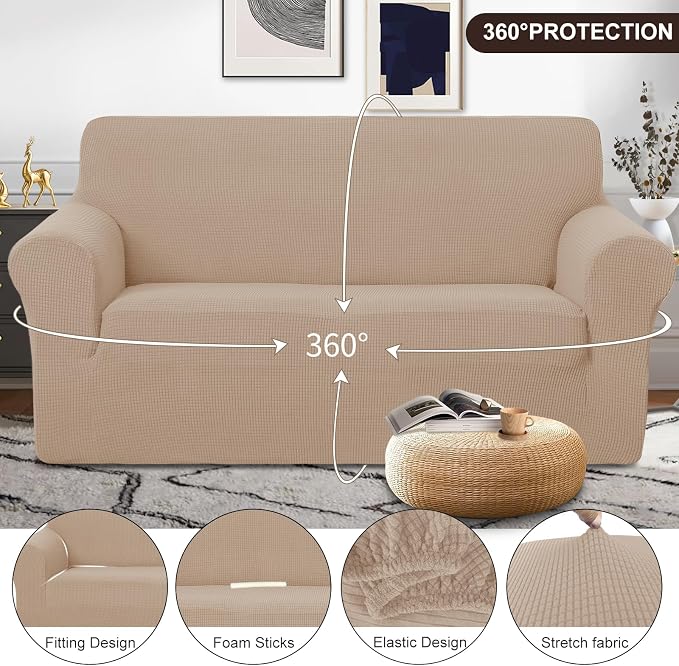 U-NICE HOME Loveseat Cover Stretch Couch Cover Sofa Slipcover, Camel | 2 - Image 3