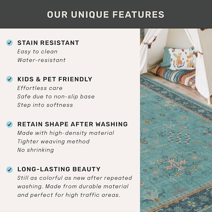 Teal 10ft Long Hallway Runner Rug - Image 6
