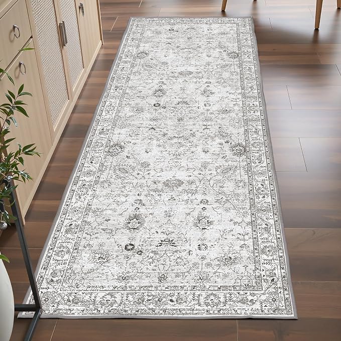 Grey Floral Hallway Runner Rug 2x6 - Image 2