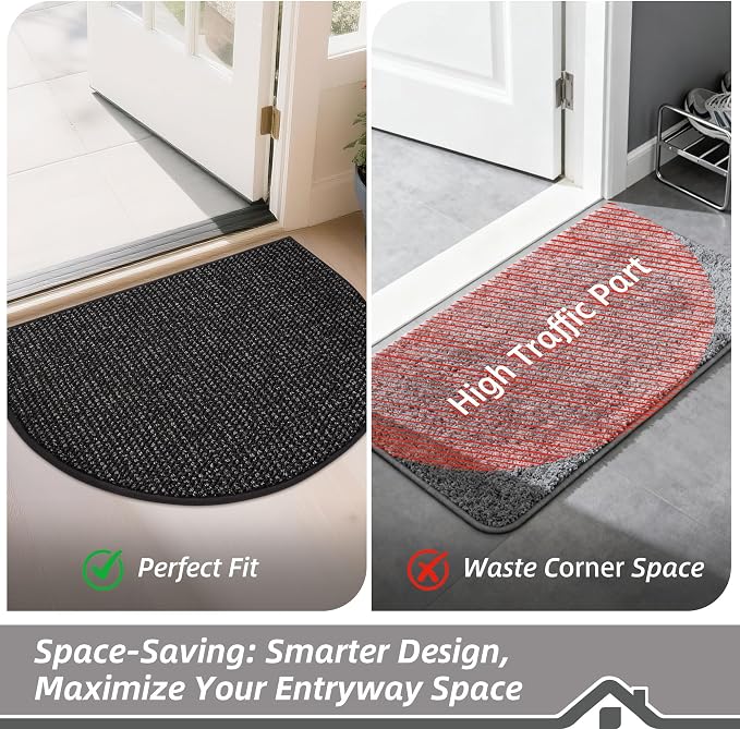 BEQHAUSE Dirt Trapper Door Mat 17" x 30" Half Circle Non Slip Rugs, Absorbent - Image 6