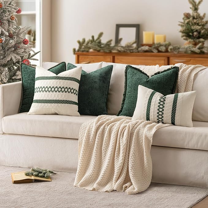 MIULEE Set of 2 Dark Green Boho Decorative Lumbar Pillow Covers 12x20 Inch | - Image 3